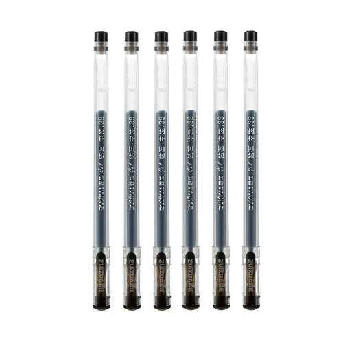 Planet Gates 6 Pcs Black Set 6 Pcs/Set 0.38mm Large-capacity Ink Diamond Tip Gel Pen Black/Blue/Red Refill Exam Signing Writing School Office Supplies