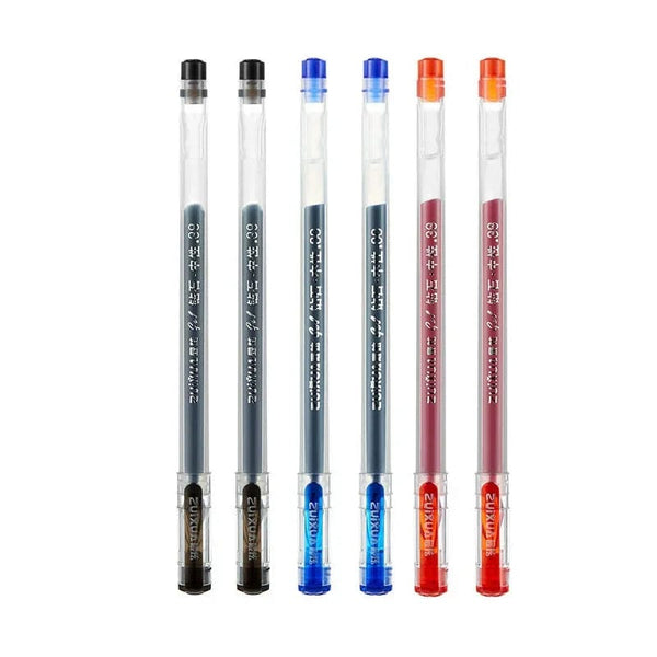 Planet Gates 6 Pcs/Set 0.38mm Large-capacity Ink Diamond Tip Gel Pen Black/Blue/Red Refill Exam Signing Writing School Office Supplies