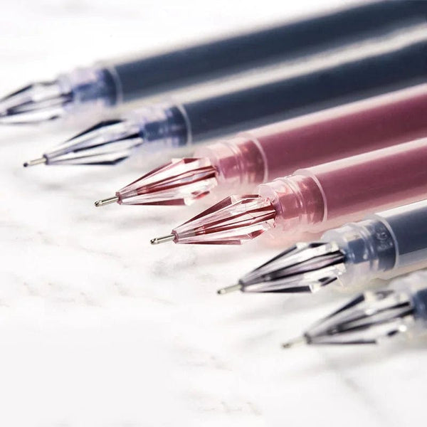 Planet Gates 6 Pcs/Set 0.38mm Large-capacity Ink Diamond Tip Gel Pen Black/Blue/Red Refill Exam Signing Writing School Office Supplies