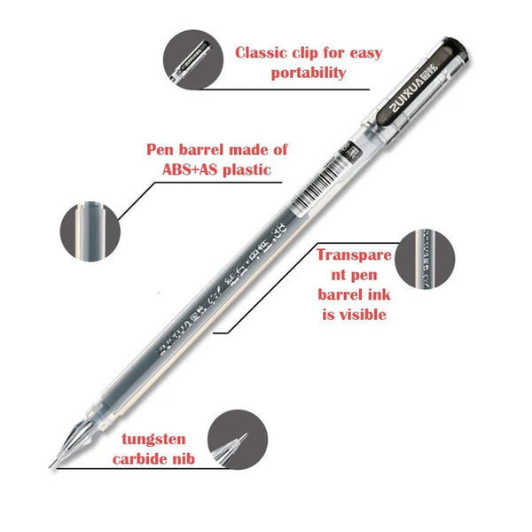 Planet Gates 6 Pcs/Set 0.38mm Large-capacity Ink Diamond Tip Gel Pen Black/Blue/Red Refill Exam Signing Writing School Office Supplies