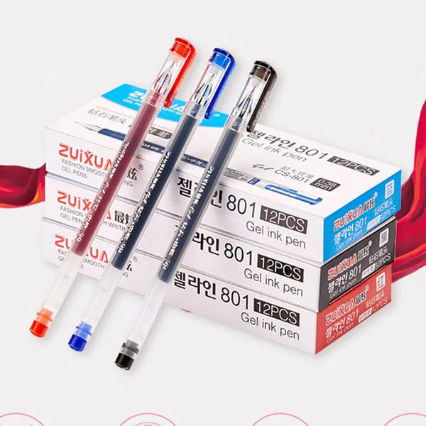 Planet Gates 6 Pcs/Set 0.38mm Large-capacity Ink Diamond Tip Gel Pen Black/Blue/Red Refill Exam Signing Writing School Office Supplies