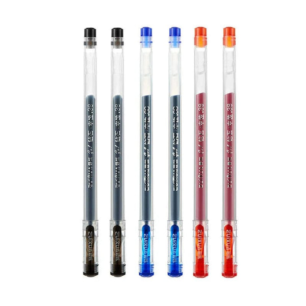 Planet Gates 6 Pcs/Set 0.38mm Large-capacity Ink Diamond Tip Gel Pen Black/Blue/Red Refill Exam Signing Writing School Office Supplies