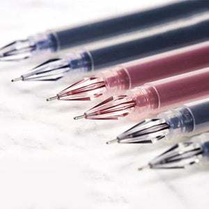 Planet Gates 6 Pcs/Set 0.38mm Large-capacity Ink Diamond Tip Gel Pen Black/Blue/Red Refill Exam Signing Writing School Office Supplies