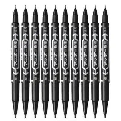 Planet Gates 6 Pcs/Set Wholesale Twin Tip Permanent Marker Pen Fine Point Waterproof Ink Thin Nib Crude Nib Black Ink 0.5mm-1mm Fine Color