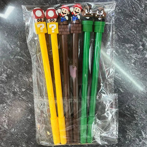 Planet Gates 6 pieces / CHINA Super Mario Bros Black Ink Neutral Pen 0.5mm Gel Pen Cartoon Student School Supplies Stationery Pens Children's Gift