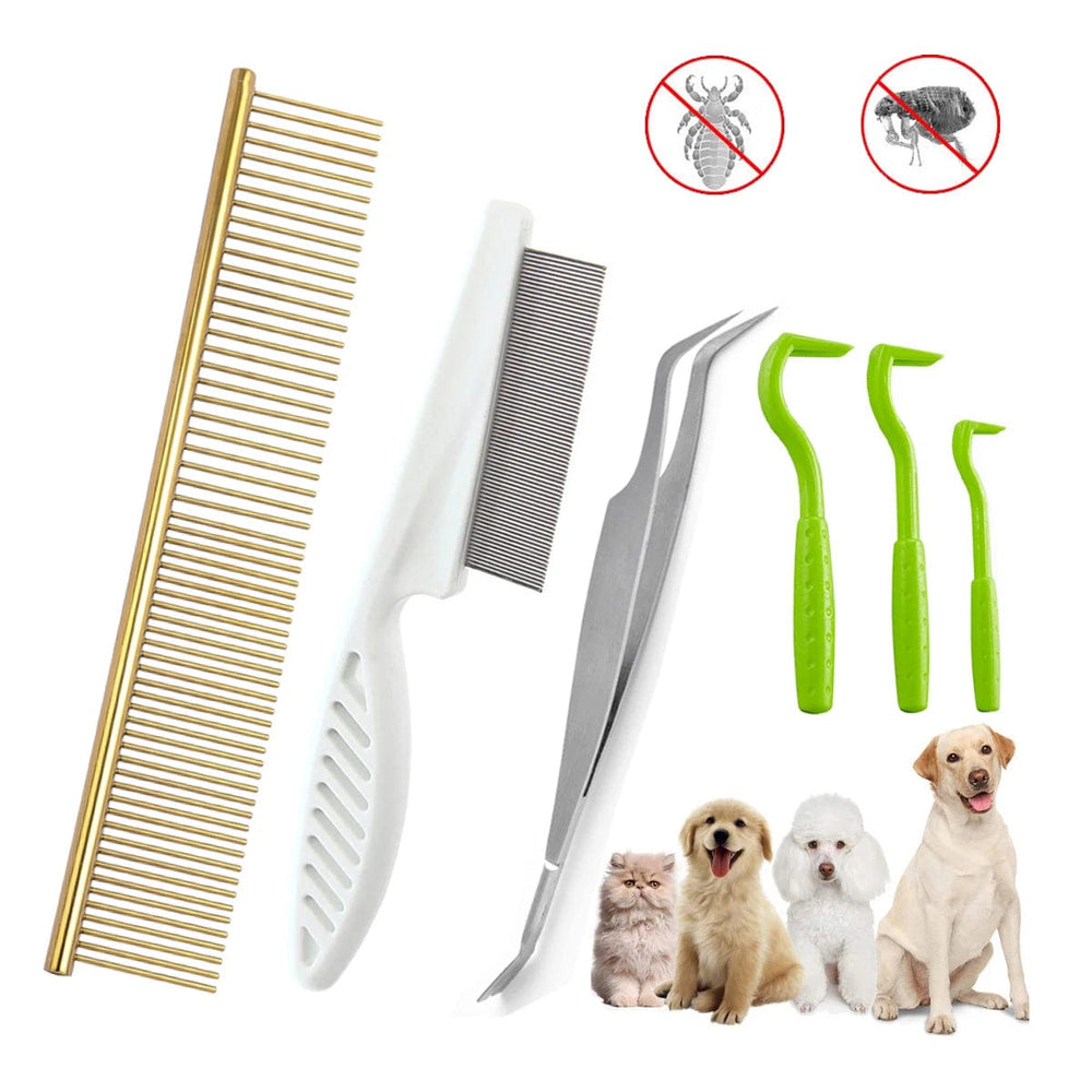 Planet Gates 6 pieces Pet Tick Removal Tool Kit Pet Hair Comb Dog Louse 2in1 Tweezer Pet Flea Removal comb For Cat and Dog