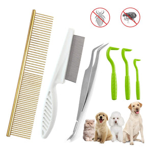Planet Gates 6 pieces Pet Tick Removal Tool Kit Pet Hair Comb Dog Louse 2in1 Tweezer Pet Flea Removal comb For Cat and Dog