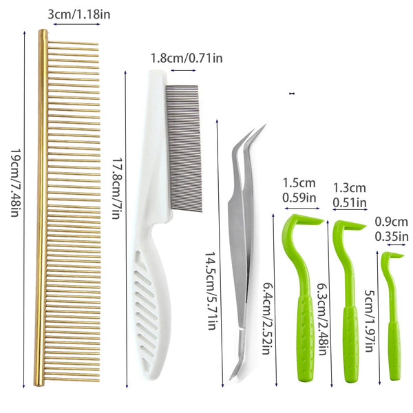 Planet Gates 6 pieces Pet Tick Removal Tool Kit Pet Hair Comb Dog Louse 2in1 Tweezer Pet Flea Removal comb For Cat and Dog