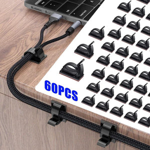 Planet Gates 60/30/10PCS Self Adhesive Cable Management Organizer Clips Adjustable Desk Tidy Wire Cord Fixer Fastener Clips For Home Office