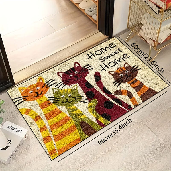 Planet Gates 60*90cm/23.6*35.4inch 1pc Cat's Sweet Home Pattern Door Rug, Dirt Resistant Home Shoe Entry Decorative Carpet, Indoor Outdoor Entrance Mat, Absorbent Bath Mat, Suitable For Living Room Bedroom Bathroom Kitchen Balcony Patio Laundry