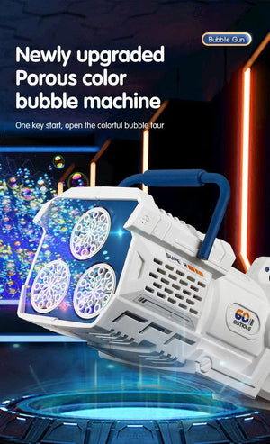 Planet Gates 60 Holes Bubble Gun LED Light Electric Automatic Rocket Soap Bubble Machine Toys for Kids Outdoor Wedding Party Children's Gifts