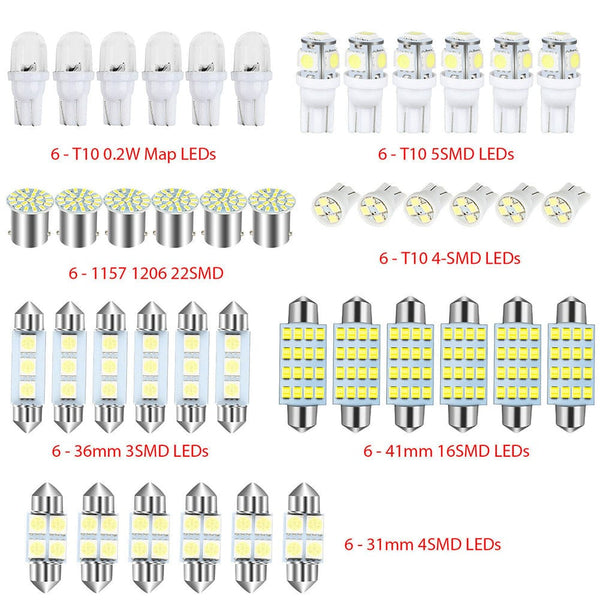 Planet Gates 6000K / 42pcs Set 42pcs Interior Car Lights Led Combination Set 31mm 36mm 41mm T10 1157 12v 6000k Led Dome Light Replacement Bulbs Reading Light