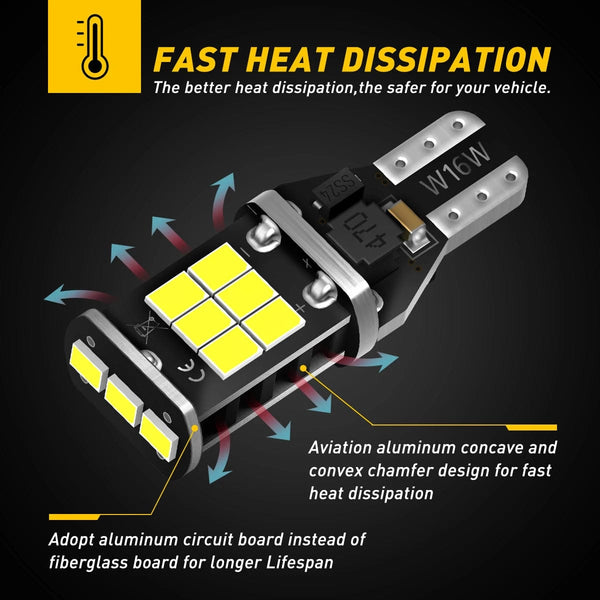 Planet Gates 6000K White AUXITO 2Pcs Canbus T15 T16 LED Reverse Lights W16W 912 921 LED Bulb No Error Car Back Up Rear Lamp 12V 6000K White Super Bright