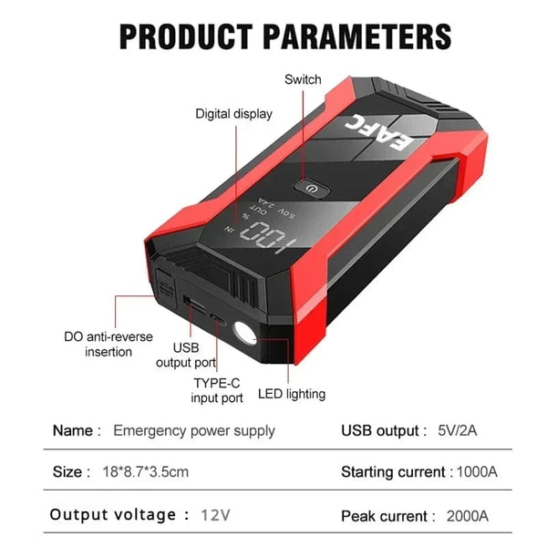 Planet Gates 600A with Box / spain Hot 600/1200/2000A Portable Car Jump Starter Power Bank Car Booster Charger 12V  Starting Device Petrol Diesel Car Booster