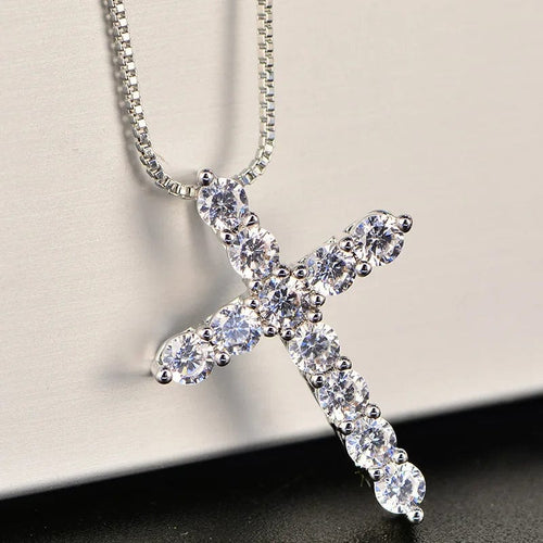 Planet Gates 60cm 24inches 16-24inches 925 Sterling Silver Necklace Box chain Shiny crystal classic cross Pendant For Women men Fashion Jewelry Gifts