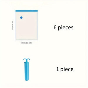 Planet Gates 60cm*80cm (6 Pieces Of Vacuum Bags + 1 Piece Of Hand Pump) 6pcs Vacuum Compression Storage Bag, Dustproof Sealed Storage Container For Clothes, Blankets, Shirts, Household Space Saving Organizer For Dorm, Closet, Wardrobe, Bedroom, Bathroom