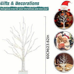 Planet Gates 60CM Birch Tree 24 Lights-warm White 1pc Christmas Decorations Birch Tree With LED Lights, Warm White, Light Up Tree Lamp, Fairy Light Spirit Tree For Xmas Indoor Home Table Fireplace Decor Battery Powered