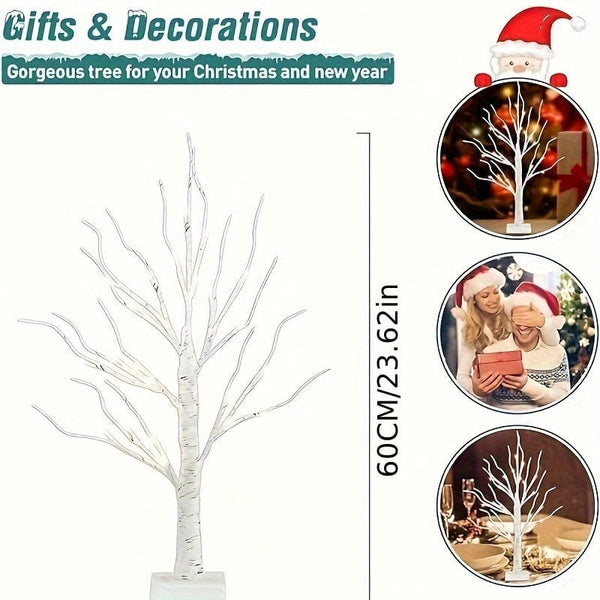 Planet Gates 60CM Birch Tree 24 Lights-warm White 1pc Christmas Decorations Birch Tree With LED Lights, Warm White, Light Up Tree Lamp, Fairy Light Spirit Tree For Xmas Indoor Home Table Fireplace Decor Battery Powered