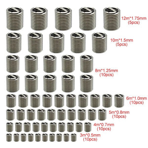 Planet Gates 60pcs set 60pcs M3 M4 M5 M6 M8 M10 M12 304 Stainless Steel 2D Fastening Thread Insert Kit Hardware Repair Tool Spiral Wire Sleeve Screw