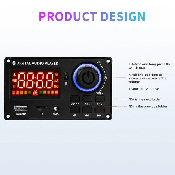 Planet Gates 60W 50W 40W Amplifier Bluetooth 5.0 DIY MP3 WAV Decoder Board DC 12V Wireless Car USB MP3 Player TF Card Slot USB FM with Mic