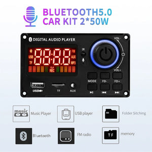 Planet Gates 60W 50W 40W Amplifier Bluetooth 5.0 DIY MP3 WAV Decoder Board DC 12V Wireless Car USB MP3 Player TF Card Slot USB FM with Mic