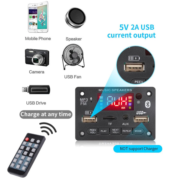 Planet Gates 60W 50W 40W Amplifier Bluetooth 5.0 DIY MP3 WAV Decoder Board DC 12V Wireless Car USB MP3 Player TF Card Slot USB FM with Mic