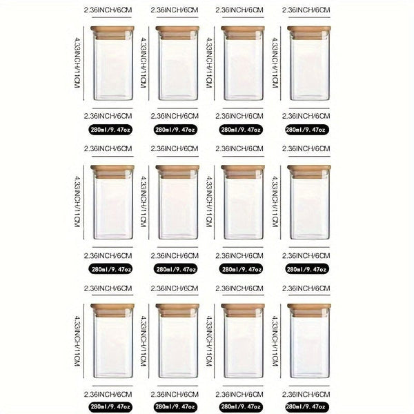 Planet Gates 60x100  9.47oz  12pc 12pcs, Glass Jars With Airtight Lids, Candy Jars With Lids, Food Storage Containers With Bamboo Lids, Clear Jars, For Tea, Coffee, Spice, Candy, Kitchen Gadgets, Kitchen Accessories, Chrismas Halloween Party Supplies