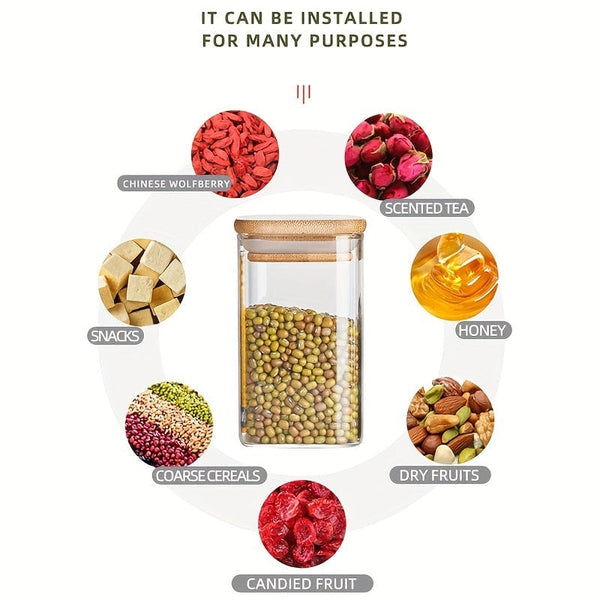 Planet Gates 60x100  9.47oz  12pc 12pcs, Glass Jars With Airtight Lids, Candy Jars With Lids, Food Storage Containers With Bamboo Lids, Clear Jars, For Tea, Coffee, Spice, Candy, Kitchen Gadgets, Kitchen Accessories, Chrismas Halloween Party Supplies