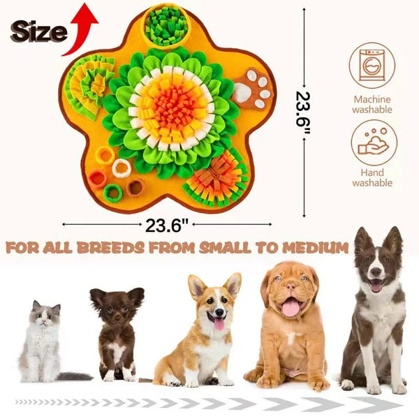 Planet Gates 60x60cm / Flower shape Sniff Mat for Dogs Multi-Functional Dog Feeding Mat Boredom Busters for Dogs with Pupsicles Dog Games and Treat Dispenser