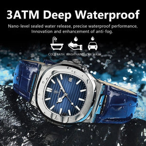 Planet Gates 613SliverGreenL POEDAGAR Top Luxury Square Man Watch Date Waterproof Luminous Men Wristwatch High Quality Leather Men's Quartz Watches+Box Reloj