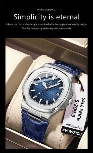 Planet Gates 613SliverGreenL POEDAGAR Top Luxury Square Man Watch Date Waterproof Luminous Men Wristwatch High Quality Leather Men's Quartz Watches+Box Reloj