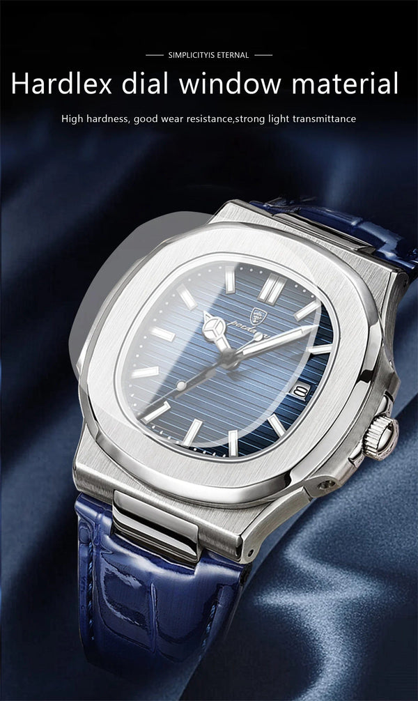 Planet Gates 613SliverGreenL POEDAGAR Top Luxury Square Man Watch Date Waterproof Luminous Men Wristwatch High Quality Leather Men's Quartz Watches+Box Reloj