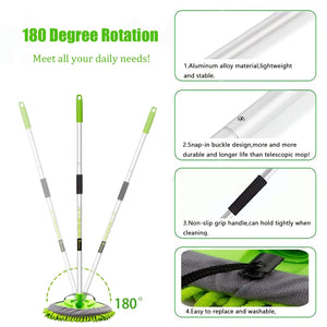 Planet Gates 62" Car Wash Brush Kit With Long Handle, Scratch Free Mop Cleaning Mitt Suitable For Washing Cars Truck SUV RV Caravans And Household (2 X Mop Head)