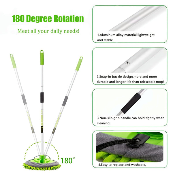 Planet Gates 62" Car Wash Brush Kit With Long Handle, Scratch Free Mop Cleaning Mitt Suitable For Washing Cars Truck SUV RV Caravans And Household (2 X Mop Head)