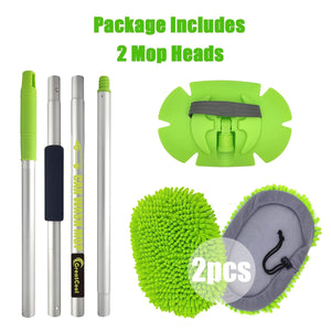 Planet Gates 62" Car Wash Brush Kit With Long Handle, Scratch Free Mop Cleaning Mitt Suitable For Washing Cars Truck SUV RV Caravans And Household (2 X Mop Head)