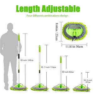 Planet Gates 62" Car Wash Brush Kit With Long Handle, Scratch Free Mop Cleaning Mitt Suitable For Washing Cars Truck SUV RV Caravans And Household (2 X Mop Head)