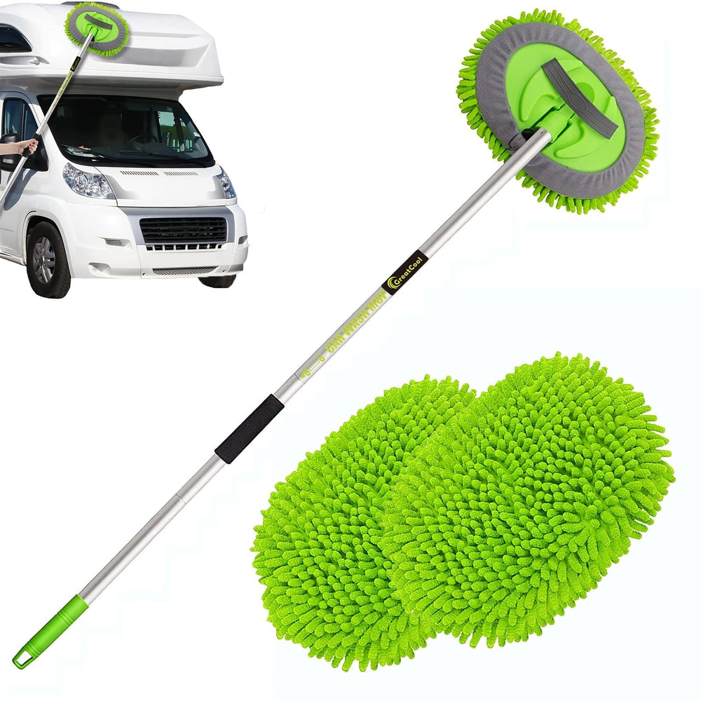 Planet Gates 62" Car Wash Brush Kit With Long Handle, Scratch Free Mop Cleaning Mitt Suitable For Washing Cars Truck SUV RV Caravans And Household (2 X Mop Head)