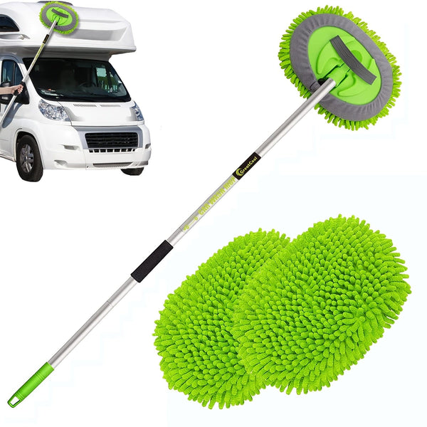 Planet Gates 62" Car Wash Brush Kit With Long Handle, Scratch Free Mop Cleaning Mitt Suitable For Washing Cars Truck SUV RV Caravans And Household (2 X Mop Head)