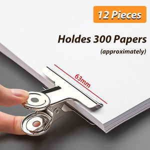 Planet Gates 63mm 12pcs Stainless Steel Multi-functional Metal Clamp Paper Clips Strong Binder School Office Household Stationery Supplies