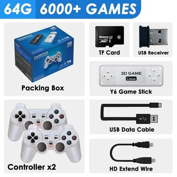 Planet Gates 64G BOYHOM Y6 2.4G Wireless Game TV Stick Retro Family Portable Video Game Console 4K HD Support Multiplayer Games for PS Gifts