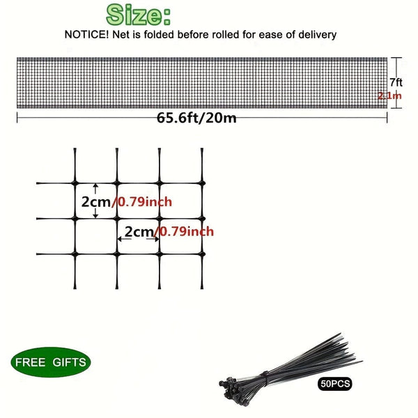 Planet Gates 65.6 FT 1 Pack, Bird Netting, 7 X 65.6 FT Black Deer Fence Netting Reusable Protective Garden Netting For Vegetables Plants Fruit Trees With 50pcs Cable Ties