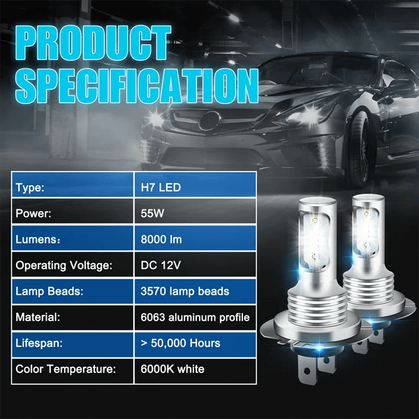 Planet Gates 6500K / H7 4 PCS H7 LED Headlight Bulbs High Low Beam 6000K Super White Lights Car Fog Lights Auto DRL H4 H8 H8 H11 Cob Chips 12V 24V 80W