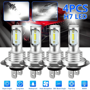 Planet Gates 6500K / H7 4 PCS H7 LED Headlight Bulbs High Low Beam 6000K Super White Lights Car Fog Lights Auto DRL H4 H8 H8 H11 Cob Chips 12V 24V 80W