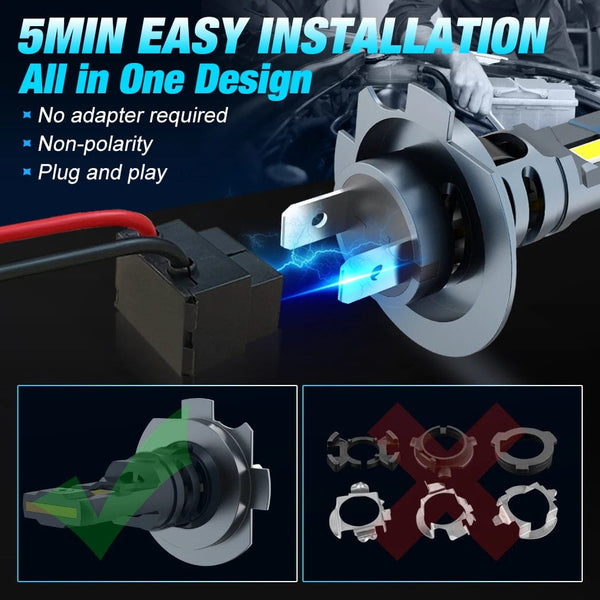 Planet Gates 6500K White / H7 XSTORM H7 LED Headlight Bulb Mini Wireless 60W 20000LM 6500K CSP for Car Headlamp Auto Diode Lamps H7 Turbo Led 12V Automobile