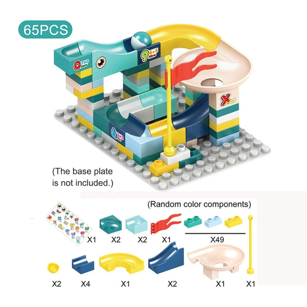 Planet Gates 65pcs/set Marble Race Run Block Compatible Duploed Building Blocks Plastic Funnel Slide DIY Assembly Bricks Classic Base Plates