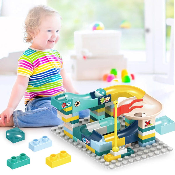 Planet Gates 65pcs/set Marble Race Run Block Compatible Duploed Building Blocks Plastic Funnel Slide DIY Assembly Bricks Classic Base Plates