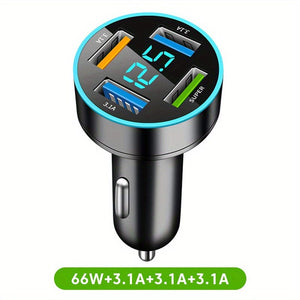 Planet Gates 66W+3.1A+3.1A+3.1A 66W PD20W QC3.0 SCP AFC Super Fast Car Charger: Get Lightning-Fast Charging For Your iPhone/iPad, Samsung, Android & More - With Digital Display!