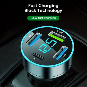 Planet Gates 66W PD20W QC3.0 SCP AFC Super Fast Car Charger: Get Lightning-Fast Charging For Your iPhone/iPad, Samsung, Android & More - With Digital Display!