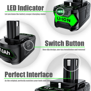 Planet Gates 6Ah For RYOBI P108 18V One+ Plus Battery 18 Volt Lithium-Ion Power Tools P104 P107 RB18L50 RB18L20 P108