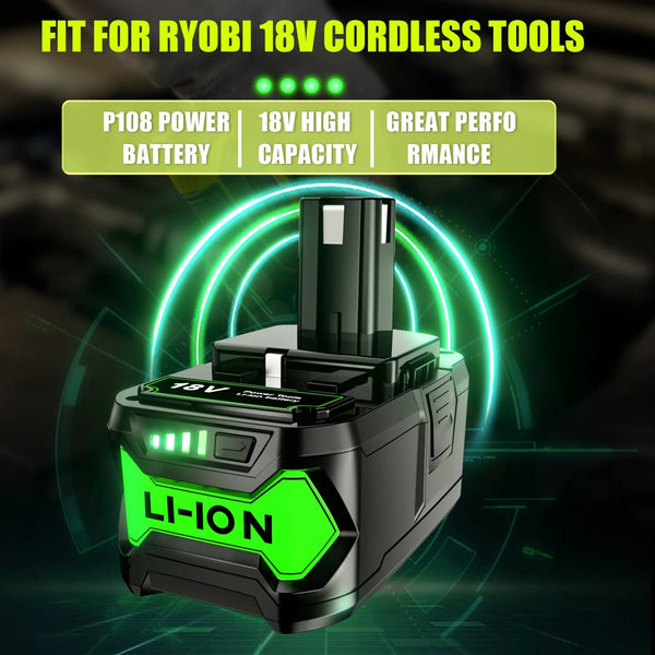 Planet Gates 6Ah For RYOBI P108 18V One+ Plus Battery 18 Volt Lithium-Ion Power Tools P104 P107 RB18L50 RB18L20 P108